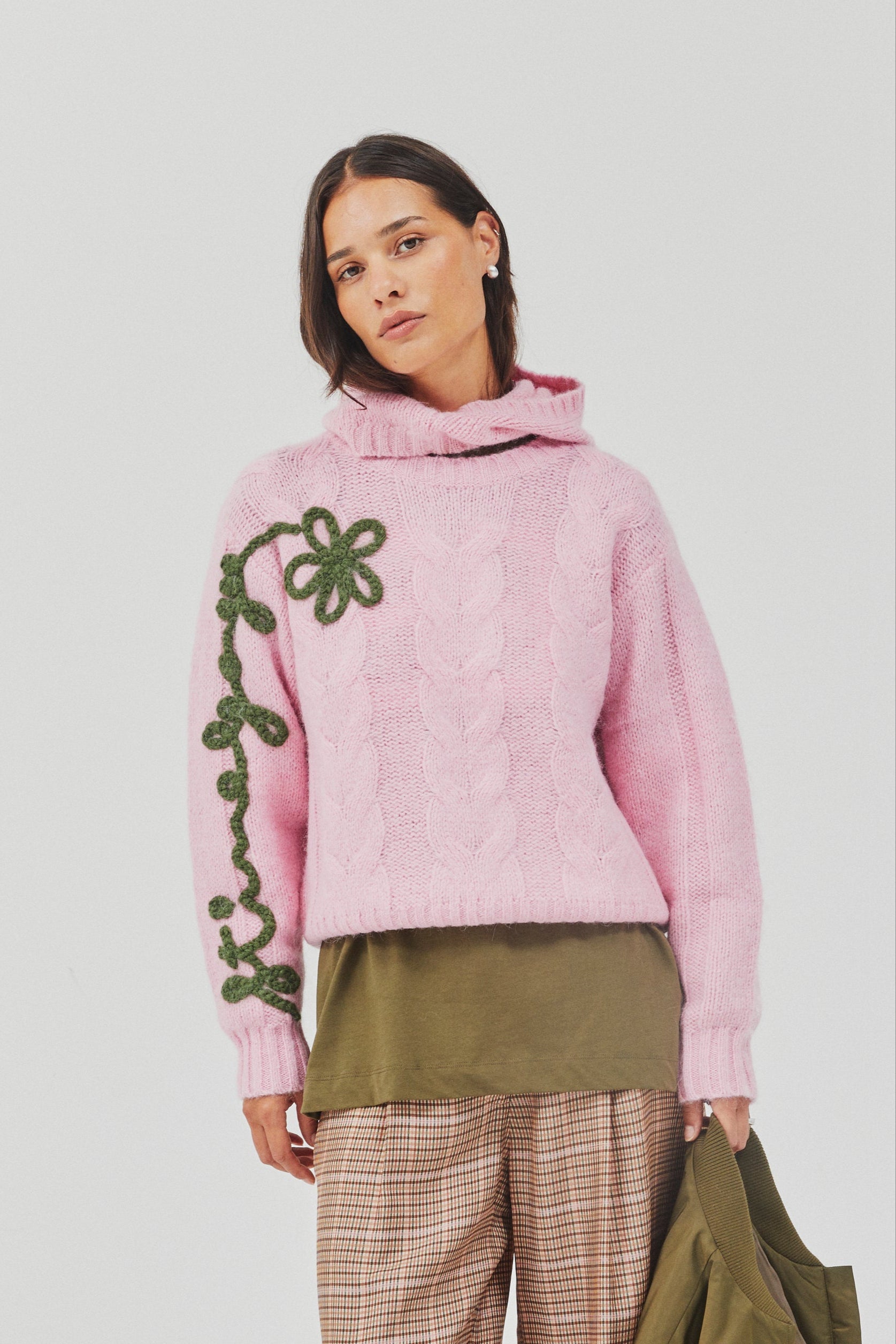 Crewneck Cropped striktrøje - Light Pink